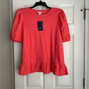 Crown & Ivy Coral Ruffle Hem Blouse